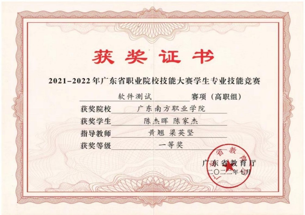 省级技能大赛一等奖