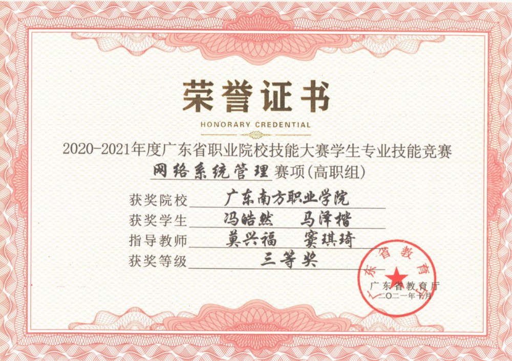 省级技能大赛一等奖