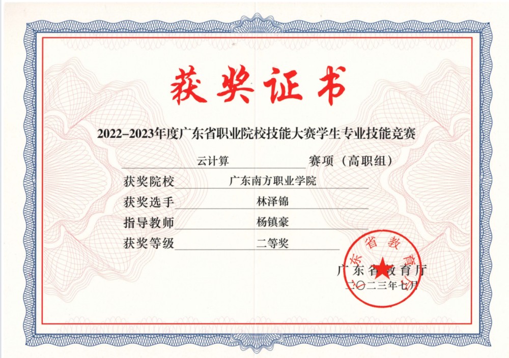 省级技能大赛二等奖