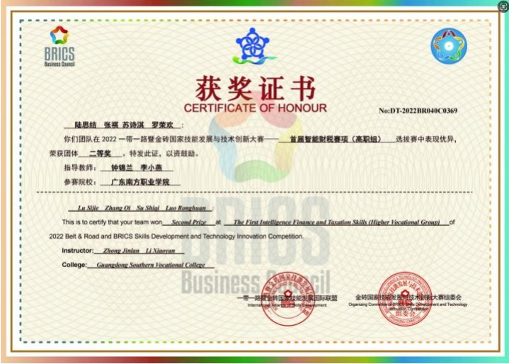 国家级：智能财税二等奖