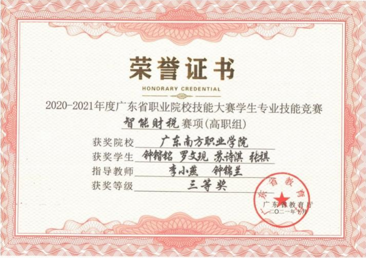 省级：智能财税三等奖