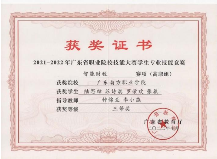 省级：智能财税三等奖2