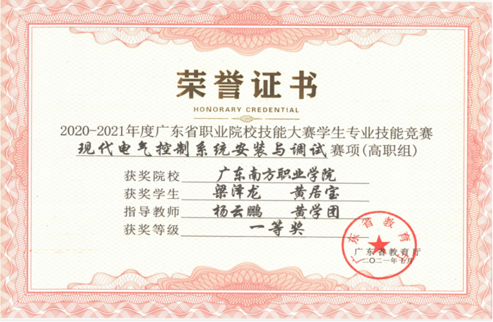 广东省职业院校技能大赛一等奖1