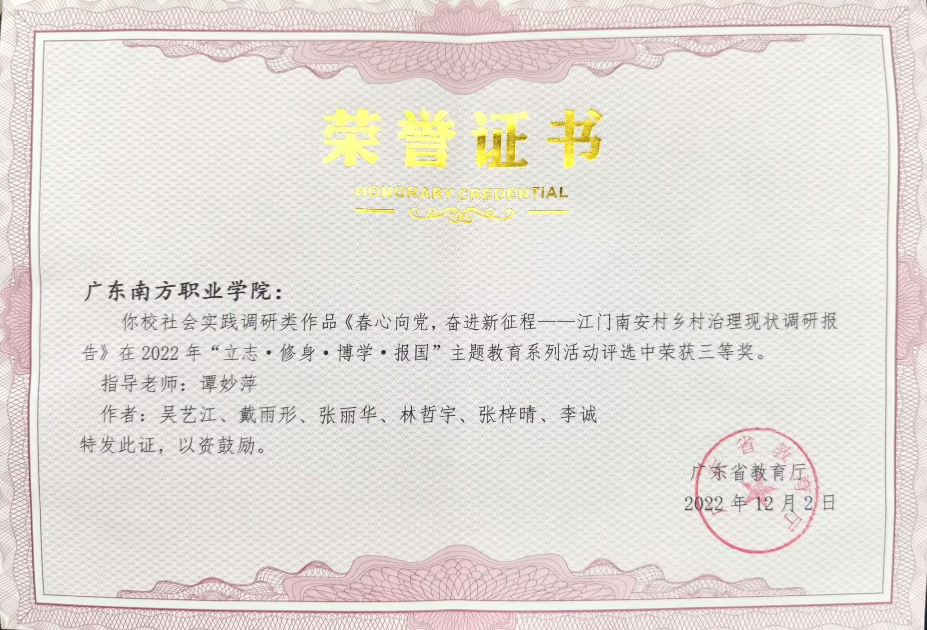 省级：主题教育三等奖